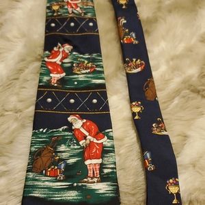 Vintage Holiday 100% silk tie, Santa golfing.